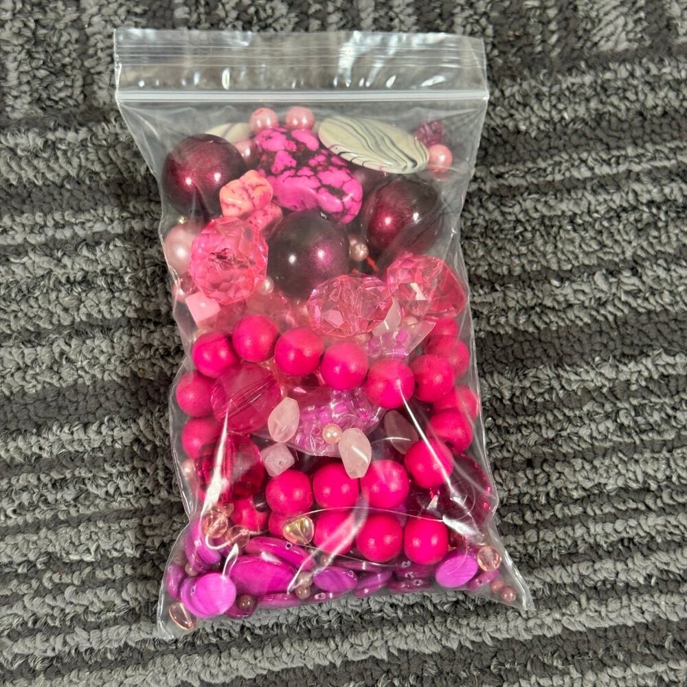 Mixed Pink Bead Grab Bag – 9 oz Assorted Shapes & Sizes